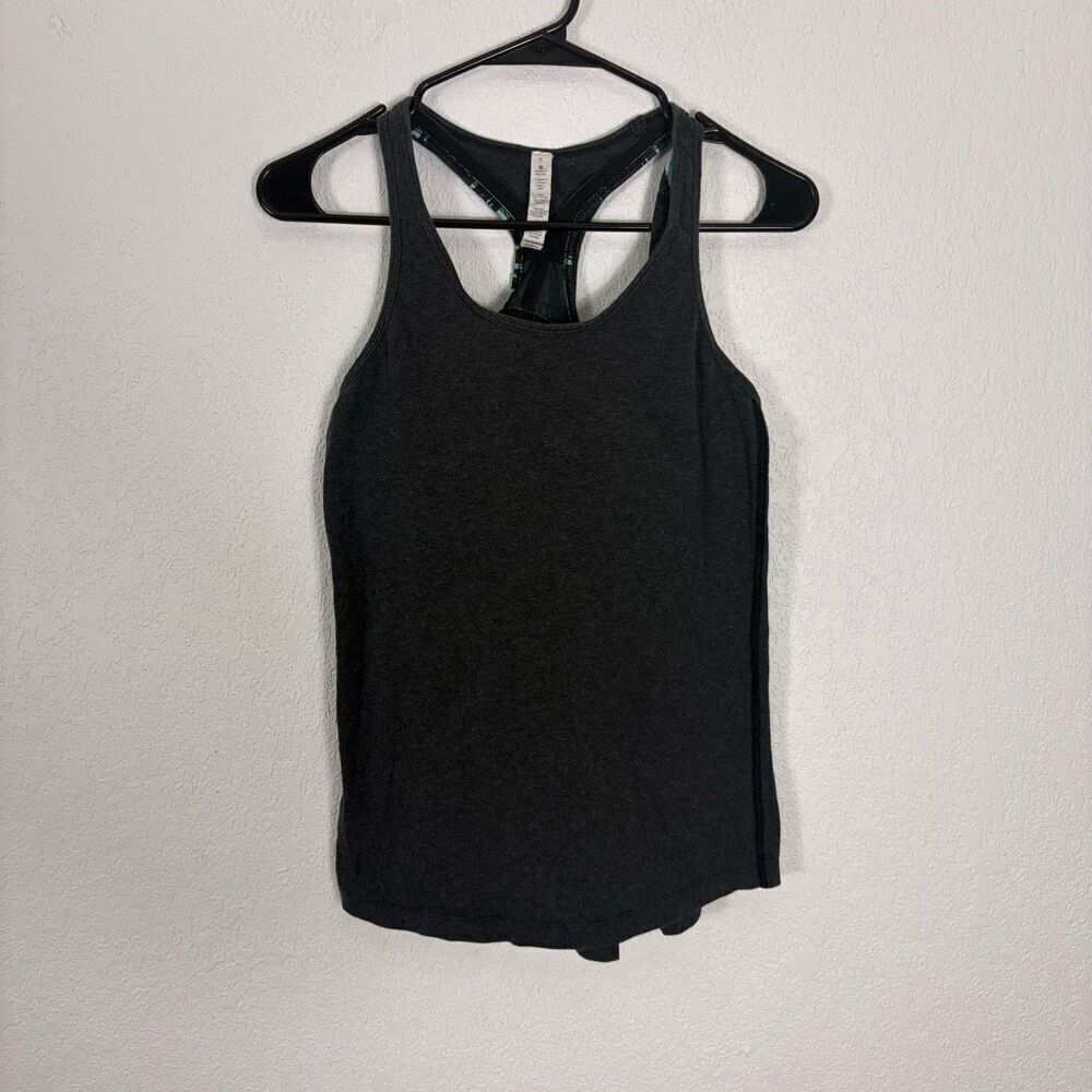 Lululemon Grey Tank Top with Navy & Green Patterned Built In Sports Bra Size 6